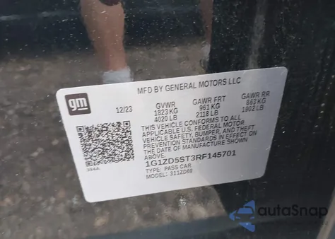 2024 Chevrolet Malibu Fwd 1Lt из США, поврежденный, VIN 1G1ZD5ST3RF145701